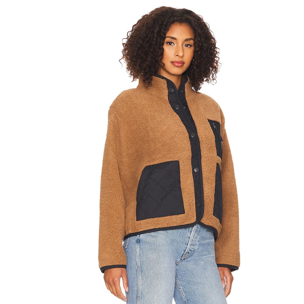 Rails Lorna Fleece Teddy Jacket Brown High‎ Neck Button Long Sleeve Sz XS